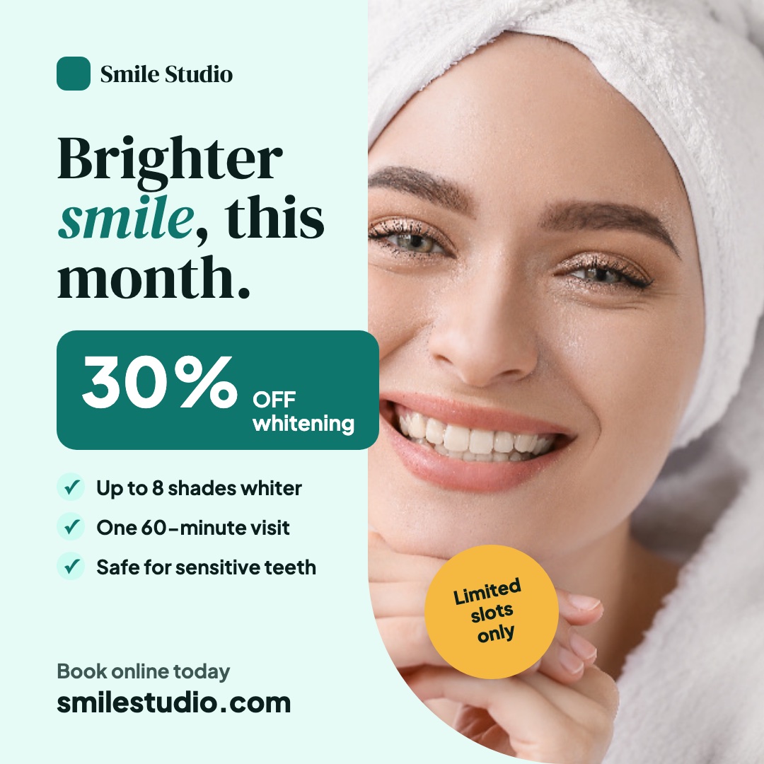 Dental clinic teeth whitening 30 percent off ad template