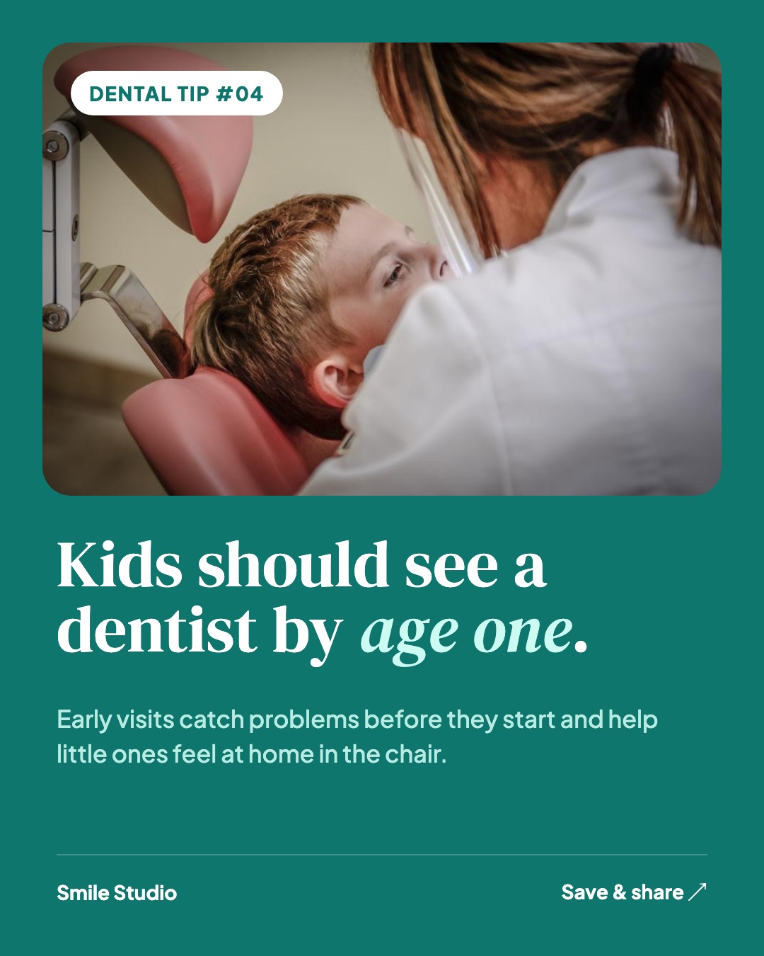 Dental tip social post template about kids' first dentist visit