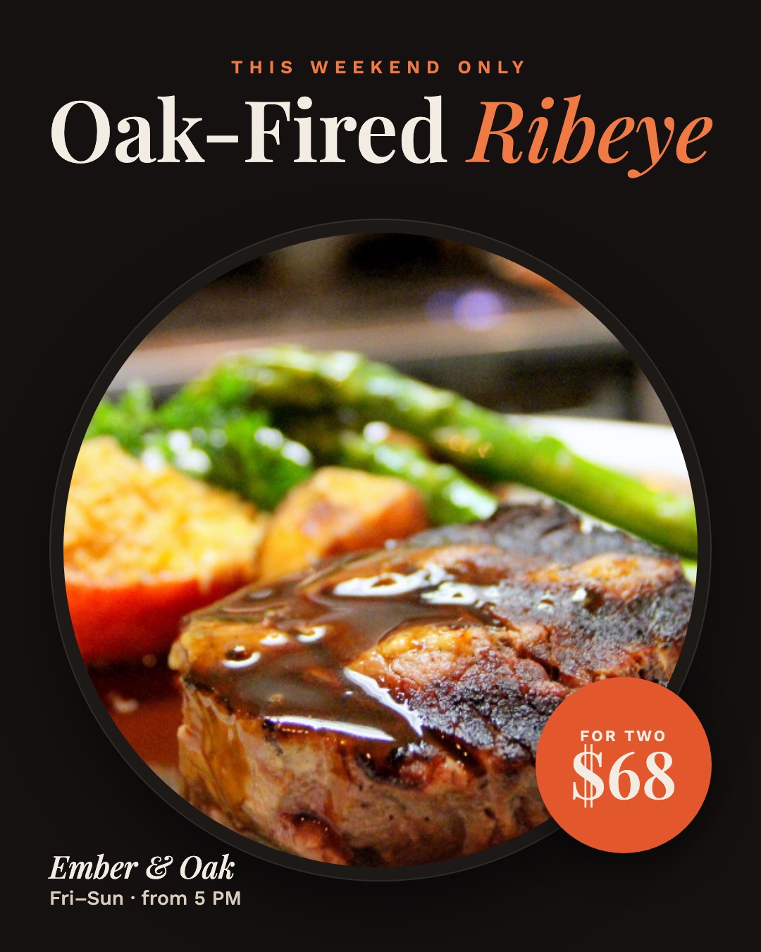 Restaurant weekend special promo post template with steak