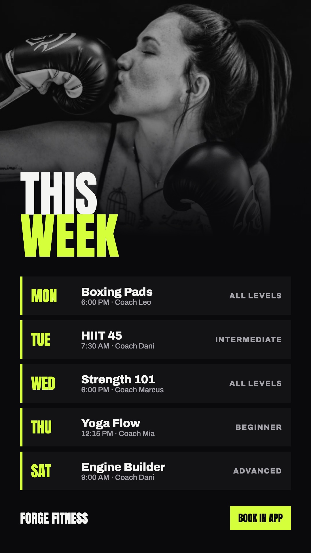 Gym weekly class schedule Instagram story template