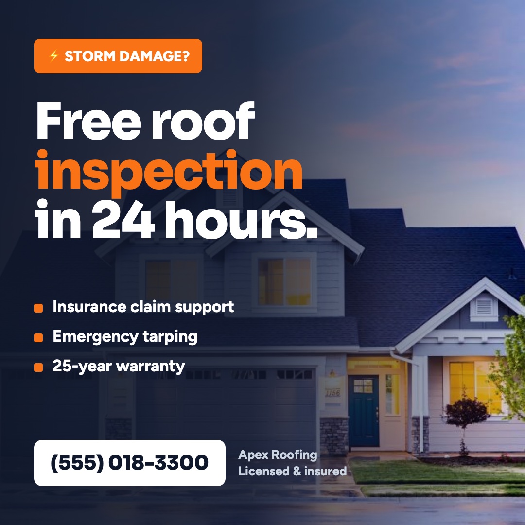 Roofing storm damage free inspection ad template