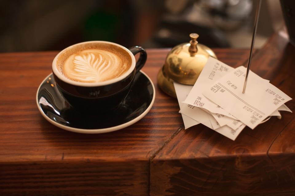 Latte art on a wooden table