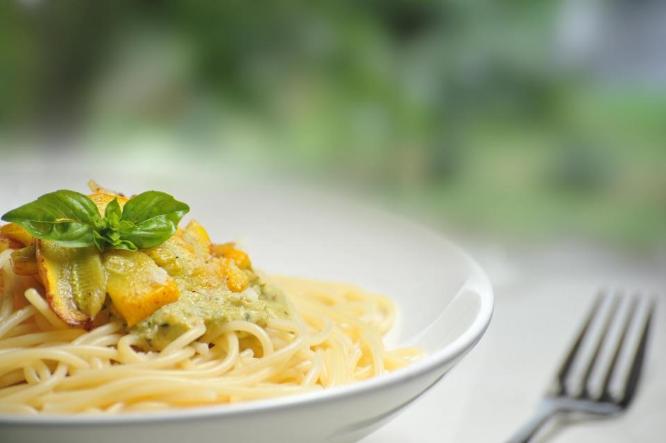 Fresh pasta with basil